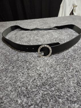 Catherines Plus Size 3x/4x Black Belt with Rhinestone Circle Buckle